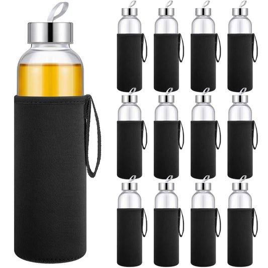 Vesici 18oz Clear Glass Beverage Bottles with Sleeves - FLIPEEKS